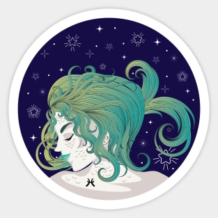 Pisces girl with green hair Sticker